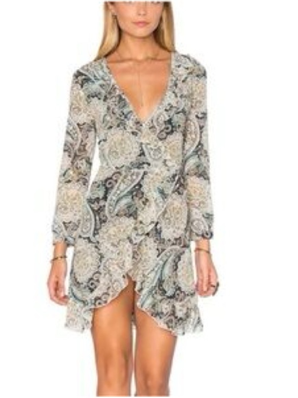 WYDR Paisley Ruffle Wrap Mini Dress Size Small